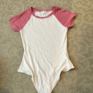 LE LIS Collection pink and white raglan tee bodysuit